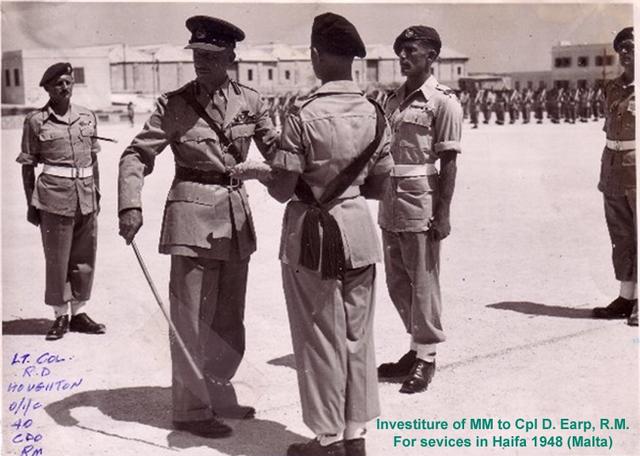 Corporal Dennis Earp receiving his MM, from the Brigadier in Malta 1958