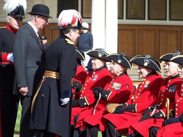 The Reviewing Officer inspects the Rear Rank and talks to Roy Cadman, No.3 Commando