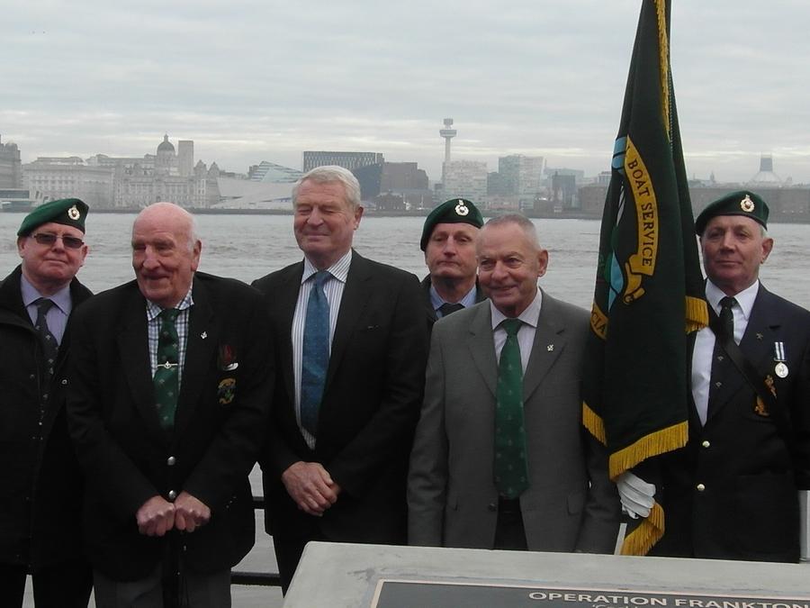 Lord Paddy Ashdown and others at Birkinhead Memorial to Cpl. Laver, Operation Frankton