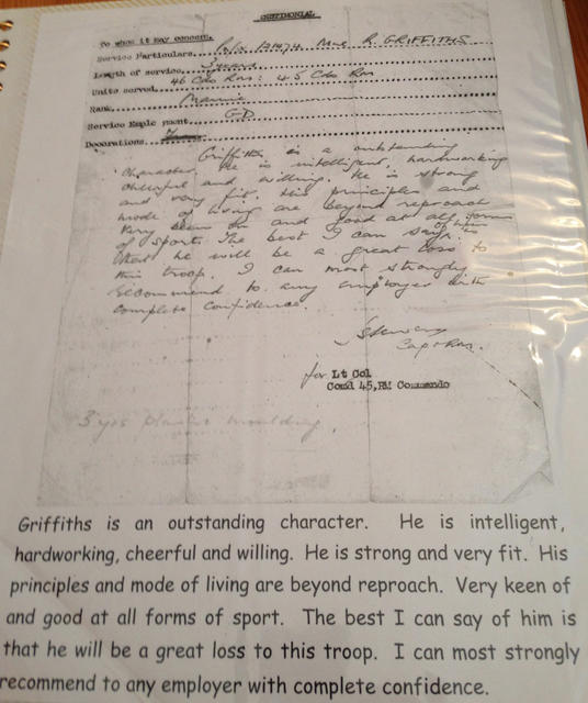 Testimonial for Mne. S. R. Griffiths 46 & 45RM Commando