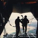 131 Indep Cdo Sqn RE (V) tail exit from a C130 Hercules over Salisbury Plain 1984