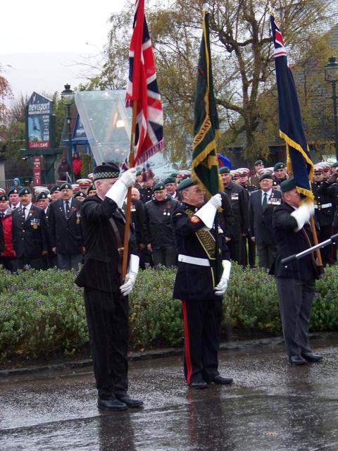 The Colour Party hold the Standards in the Carry Position at Fort William