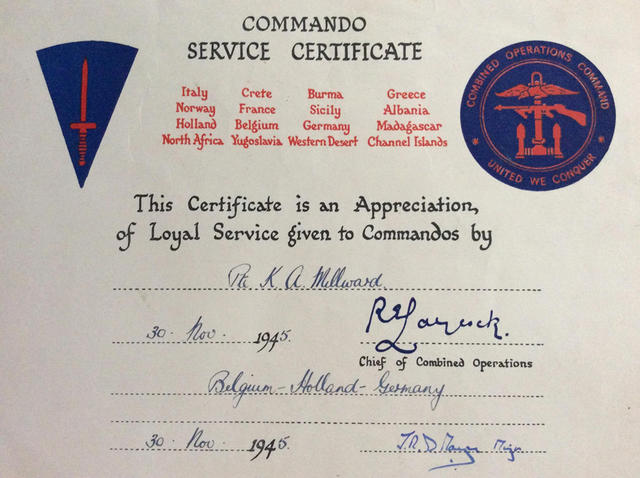 Cdo. Service Certificate for Pte. Kenneth Arthur Millward