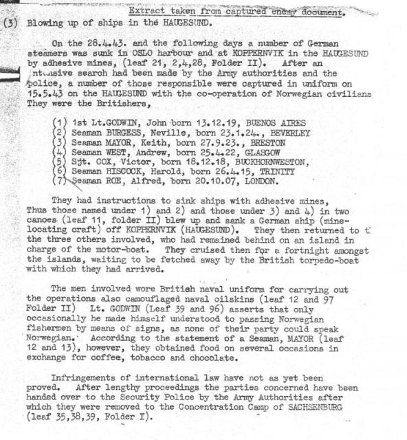 Translated extract from a German document on their capture
