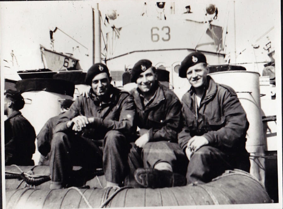 Ted Burry (right) 46RM Cdo.and unknown on LST 63