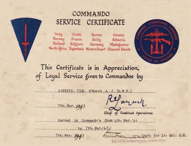 Restored Commando Service Certificate for TSM Andrew O'Marah