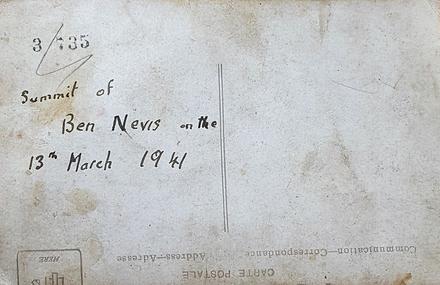 Reverse of Ben Nevis postcard collection of George Dickinson No.6 Cdo