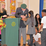 Eric Buckmaster 2 Cdo presenting the Lieut George Knowland VC ceritficates at Elmwood School 2018