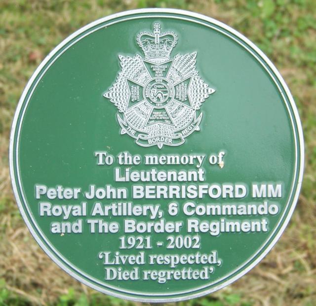 Alrewas plaque for Lt. John Berrisford MM.  No.6 Commando.