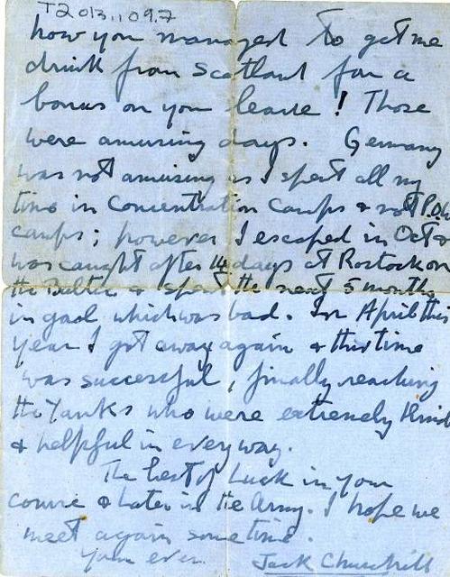 Letter to Harry Richman from Lt Col Jack Churchill.
