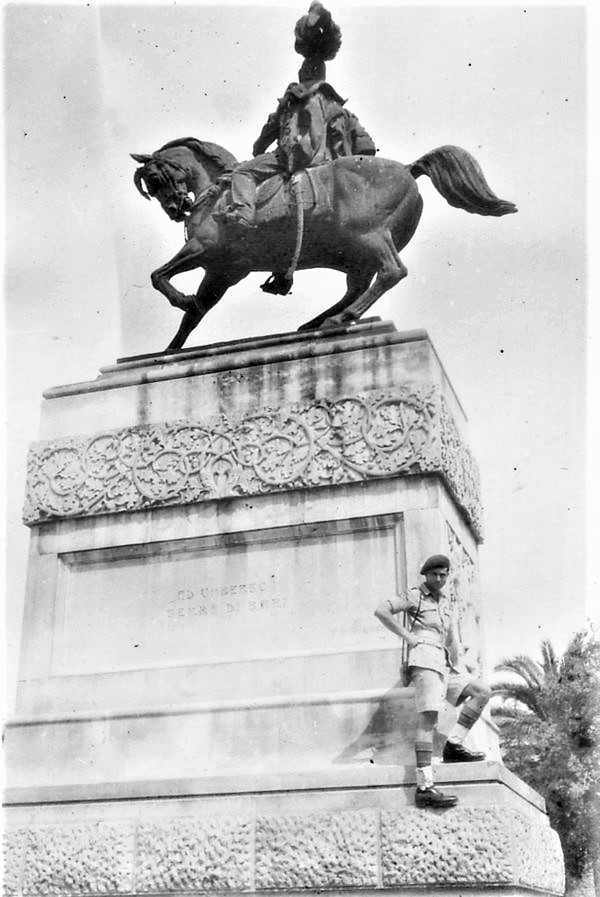 Fred Houseman at the Statue of Umberto I, Piazza Umberto, Bari in Italy
