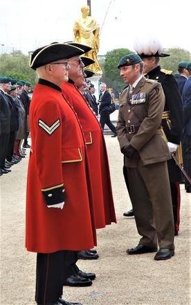 Lt Col Tom Salberg, MBE inspecting the In-Pensioners.