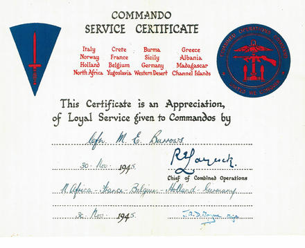Cdo. Service Certificate for Cfn. M.E. Burrows