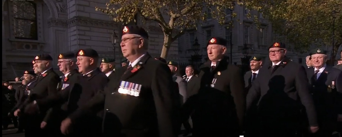 Mark Heard marching with Royal Marines and RM Commandos at the Cenotaph November 2019