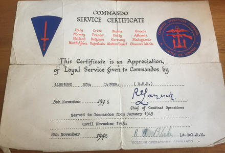 Commando Service Certificate for Donald Owen