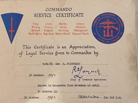 Commando Service Certificate for Cyril Pritchard