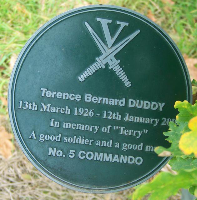 Alrewas plaque for Terence 'Terry' Duddy, No.5 Commando.