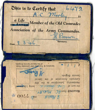 Commando Association membership card -A.C. Morley