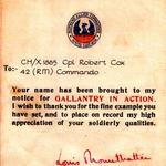Cpl. Robert Cox certificate of gallantry