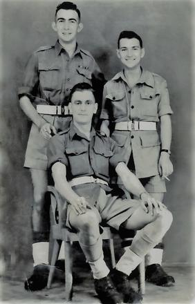 Stan Bruton (sitting) with pals Digger and Vic