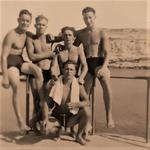 Mnes. Jones, Newby, Ritchie, Moran, and Bailey, 45 Cdo.RM 'X' Trp. swimming team circa 1948-50