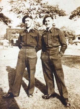 Mne. Edward 'Ted' Murphy (right) 3Tp, RM Eng. Cdo., and another