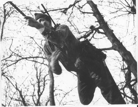 Young Officer on Tarzan Course when it was in Sylvan Glade behind Drill Shed