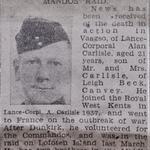 Newspaper report on the death of LCpl Alan Carlisle No.3 Commando