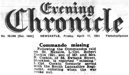 Newspaper report about LCpl Robert Cockin No.2 Commando