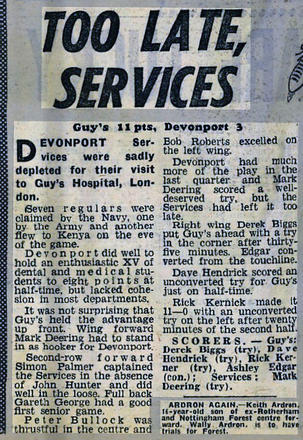 Newspaper report about a rugby match mentioning Mne. Mark Deering