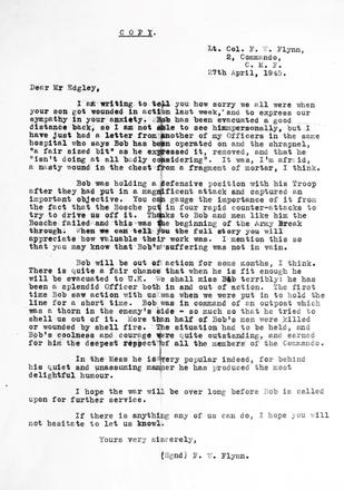 Letter to his Father from Lt Col. Ted Fynn MC, OC No.2 Commando