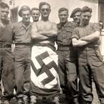 Sgt. Fred Emuss (centre) and others, 45 RM Cdo., Germany 1945
