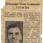 Newspaper cutting about the death of Marine Reg Saunders 40RM Commando