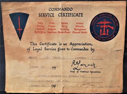Commando Service Certificate for Cpl James Connor