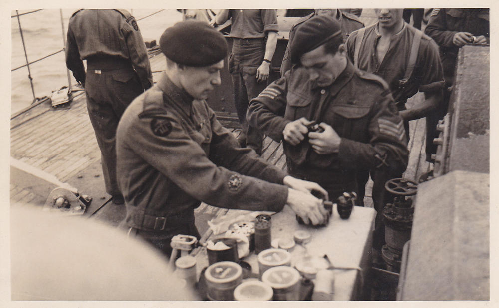 TSM Bill Portman MM and others of No.4 Commando on board the Maid of Orleans 5/6/44.