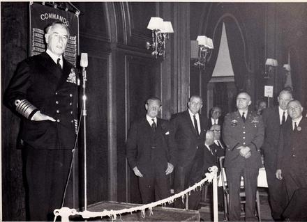 Lord Mountbatten addressing Commando Reunion before the Battle Honours Flag 1968