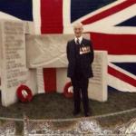 Bill Sparks DSM, No 1 Section of Royal Marine Boom Patrol Detachment,  at monument in Bordeaux.