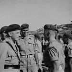 Maj. Gen Sturges GOC Special Service Gp. and Lt Col Ted Fynn No.2 Cdo. Vis inspection 1944