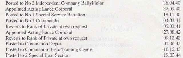 Part of the Service Record for L/Cpl. Arthur Horner