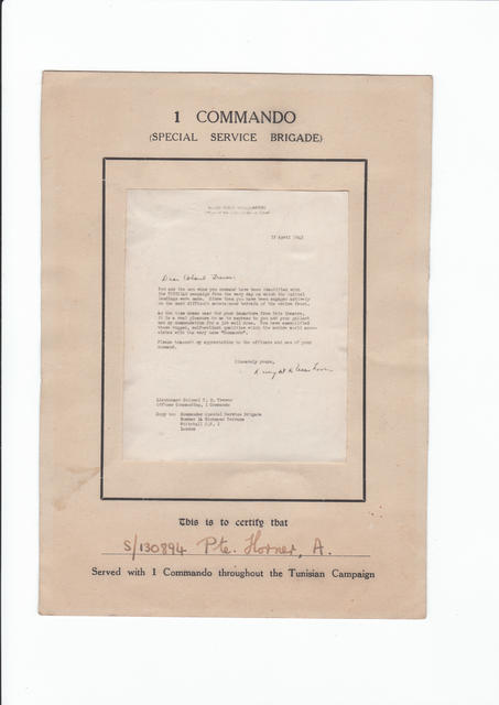 Letter of thanks to No.1 Commando from the Commander in Chief Allied Forces