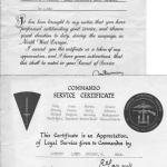 Commando Service Certificate and commendation for L/Cpl. Stanley Swinson