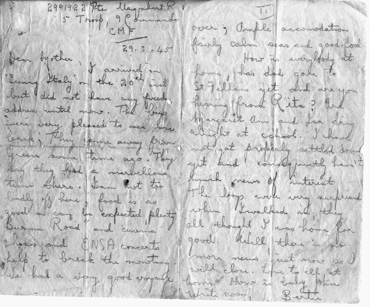 The last letter to his mother from Private Robert Rose Urquhart No.9 Cdo. 5 tp.