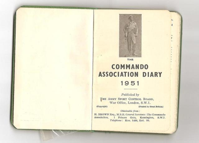 Inside cover of the 1951 Commando Association Diary.