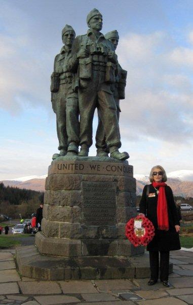 Jennie Barlow with the wreath at the Commando Memorial