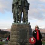 Jennie Barlow with the wreath at the Commando Memorial