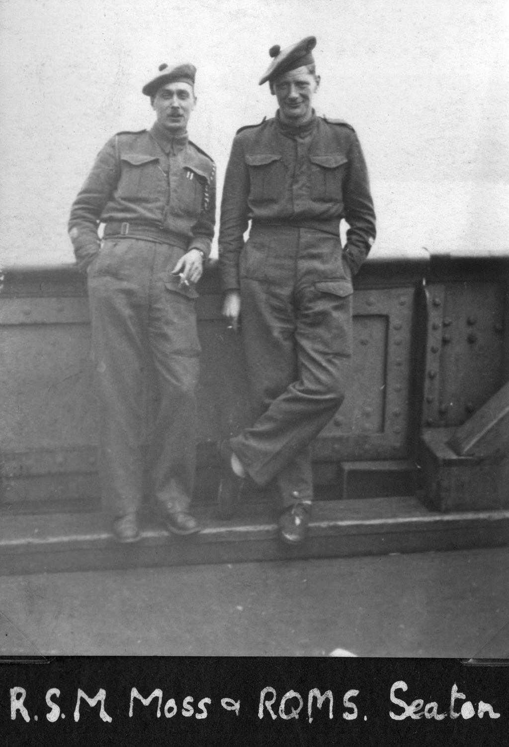 RQMS Sandy Seaton and RSM Alan Moss, No.2 Cdo., Inveraray, on the Ulster Monarch Jun'41.