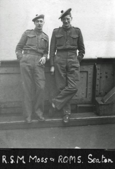 RQMS Sandy Seaton and RSM Alan Moss, No.2 Cdo., Inveraray, on the Ulster Monarch Jun'41.