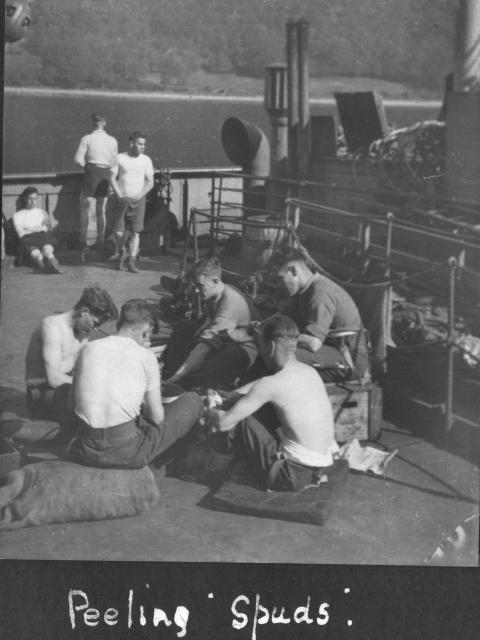 No.2 Commandos 'Peeling Spuds' on board Ulster Monarch June 1941