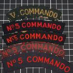 No.5 Commando shoulder titles both woven and printed designs