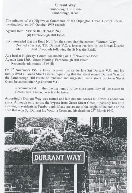 A road named in Tom Durrant's honour